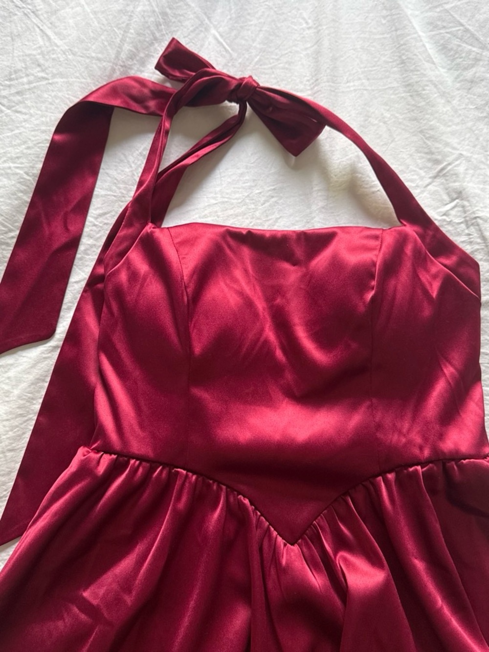 Satin Halter top mini dress in Wine Red